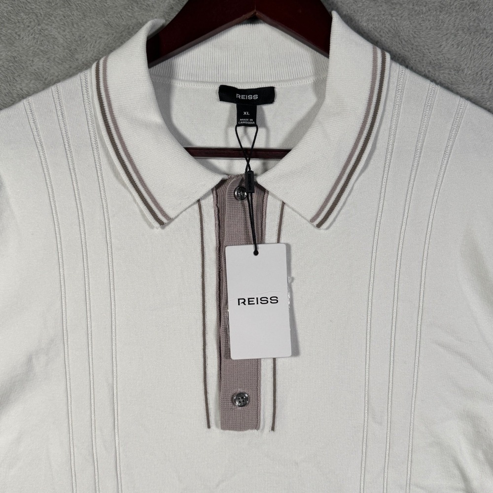 Reiss White Polo with Taupe Stripe Detail